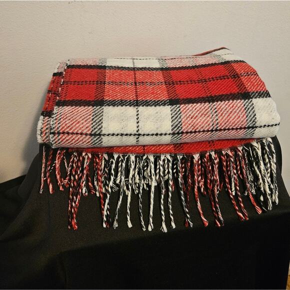 TALBOTS Reversible scarf Red plaid and Houndstooth 76 x 22 - Picture 5 of 8